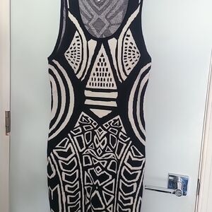 Stillettos Black White Pattern Dress L Sheath Stretchy Tank Club Party Casual